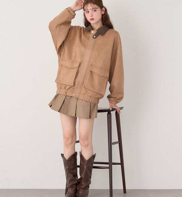  「WEB限定【ロングシーズン活躍！】オーバーサイズ合皮ブルゾン」|ダウンベスト・ベスト|