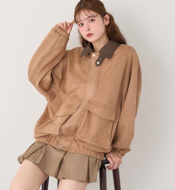  「WEB限定【ロングシーズン活躍！】オーバーサイズ合皮ブルゾン」|ダウンベスト・ベスト|