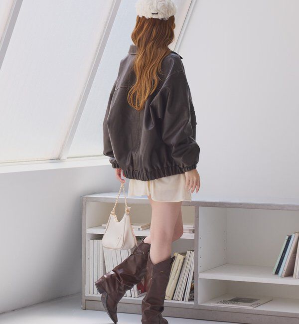  「WEB限定【ロングシーズン活躍！】オーバーサイズ合皮ブルゾン」|ダウンベスト・ベスト|