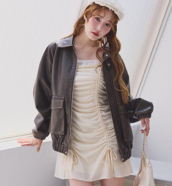  「WEB限定【ロングシーズン活躍！】オーバーサイズ合皮ブルゾン」|ダウンベスト・ベスト|