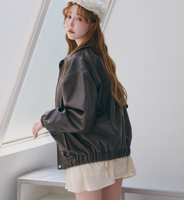  「WEB限定【ロングシーズン活躍！】オーバーサイズ合皮ブルゾン」|ダウンベスト・ベスト|