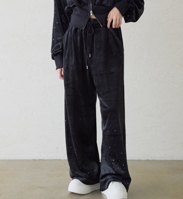  「セットアップ対応／裾ビジューカットパンツ」|その他|ブラック