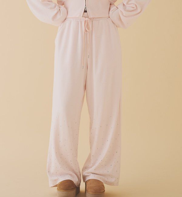  「セットアップ対応／裾ビジューカットパンツ」|その他|ピンク