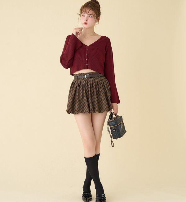  「ベルト付きプリーツバルーンミニスカート」|スカート|