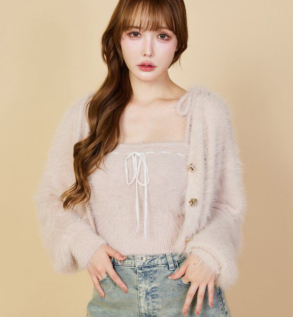  「milkyフェザーショートカーデ」|ニット・セーター|ピンク