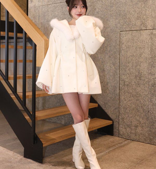  「フードフェイクファービジューミドルコート」|その他|