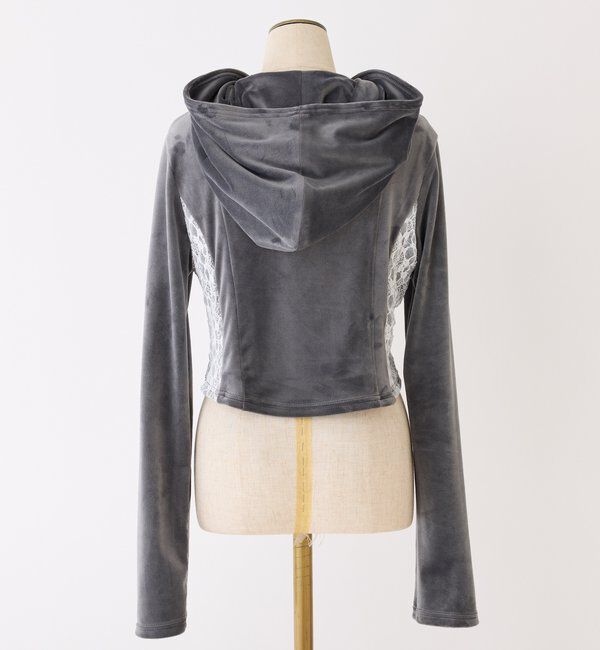  「【セットアップ可能】サイドレースベロアパーカー」|プルオーバー|