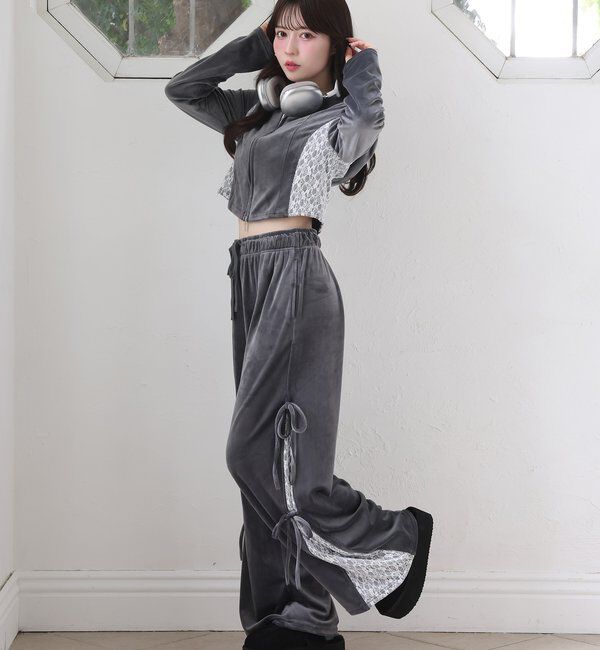  「【セットアップ可能】サイドレースベロアパーカー」|プルオーバー|