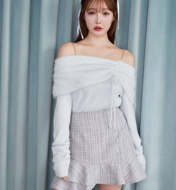  「パール&times;ビジューオフショルニット」|ニット・セーター|