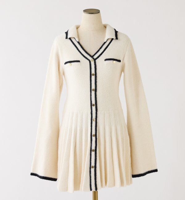  「襟付き配色ニットミニワンピース」|ワンピース|