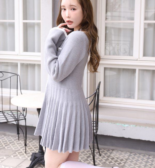  「襟付き配色ニットミニワンピース」|ワンピース|