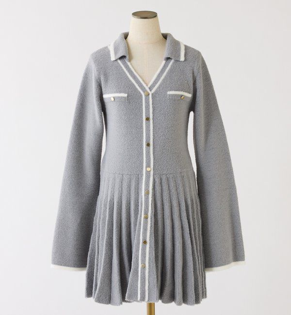  「襟付き配色ニットミニワンピース」|ワンピース|