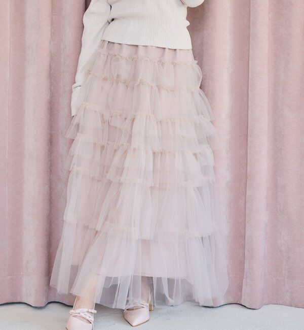  「段々チュールロングスカート」|スカート|