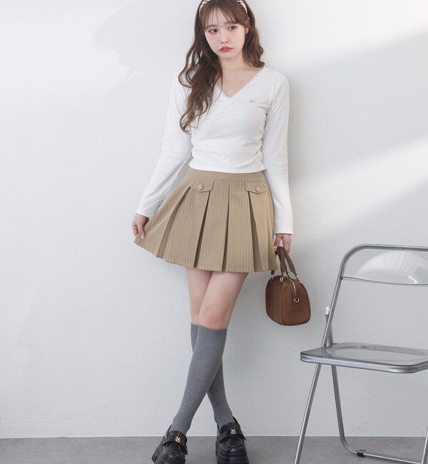  「金ボタンボックスプリーツミニスカート」|スカート|