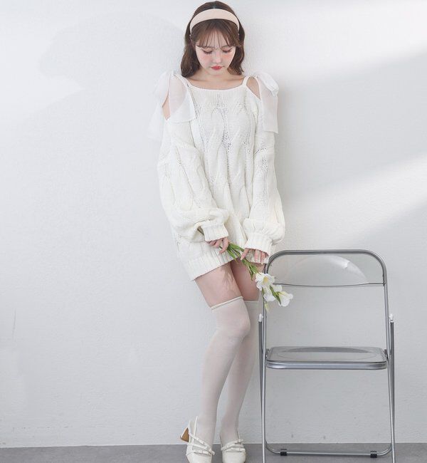  「ミルキーパレットニットミニワンピ／肩リボン取り外し可」|ワンピース|