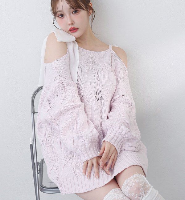  「ミルキーパレットニットミニワンピ／肩リボン取り外し可」|ワンピース|