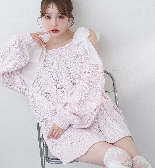  「ミルキーパレットニットミニワンピ／肩リボン取り外し可」|ワンピース|