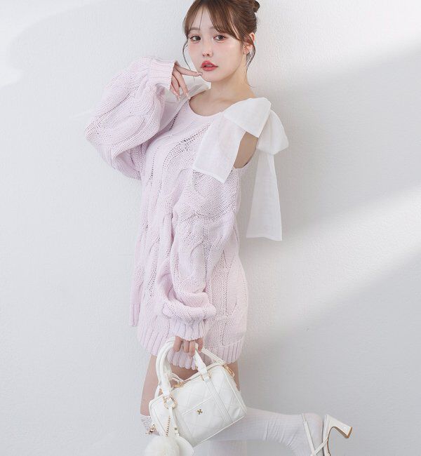  「ミルキーパレットニットミニワンピ／肩リボン取り外し可」|ワンピース|