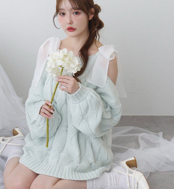  「ミルキーパレットニットミニワンピ／肩リボン取り外し可」|ワンピース|