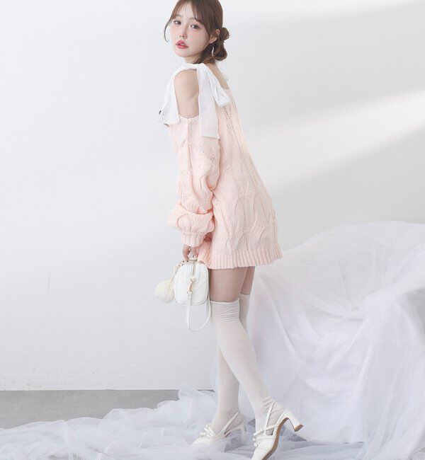  「ミルキーパレットニットミニワンピ／肩リボン取り外し可」|ワンピース|