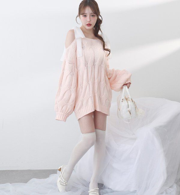  「ミルキーパレットニットミニワンピ／肩リボン取り外し可」|ワンピース|