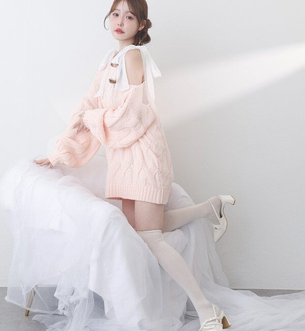  「ミルキーパレットニットミニワンピ／肩リボン取り外し可」|ワンピース|