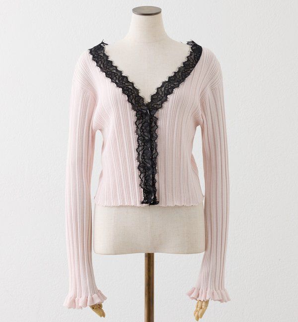  「レース付きリブカーディガン」|ニット・セーター|