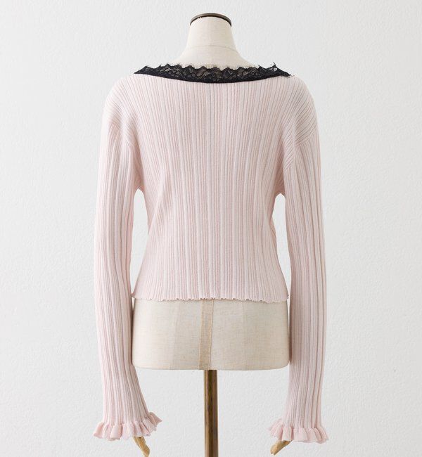 「レース付きリブカーディガン」|ニット・セーター|