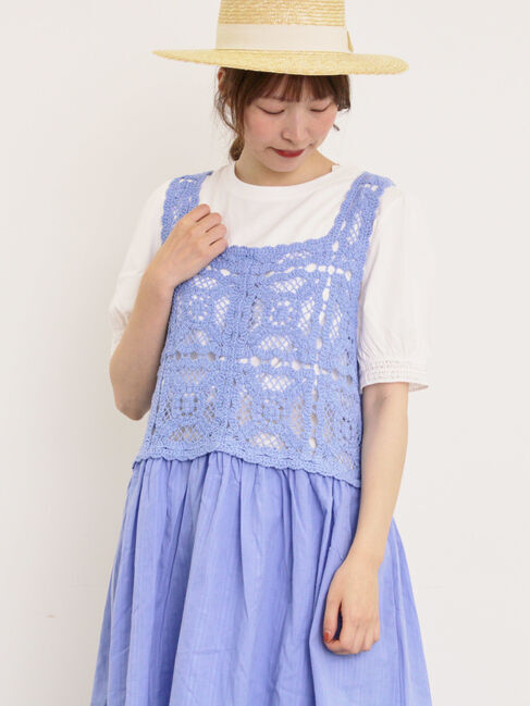 Samansa Mos2「【汗染み防止】袖口レースパフスリーブTシャツ」|Tシャツ・カットソー|オフホワイト