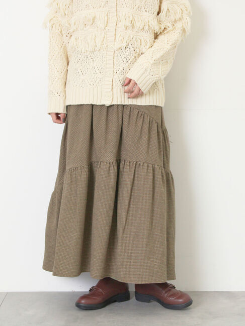 Samansa Mos2「チェック柄変形ティアードスカート」|スカート|ブラウン