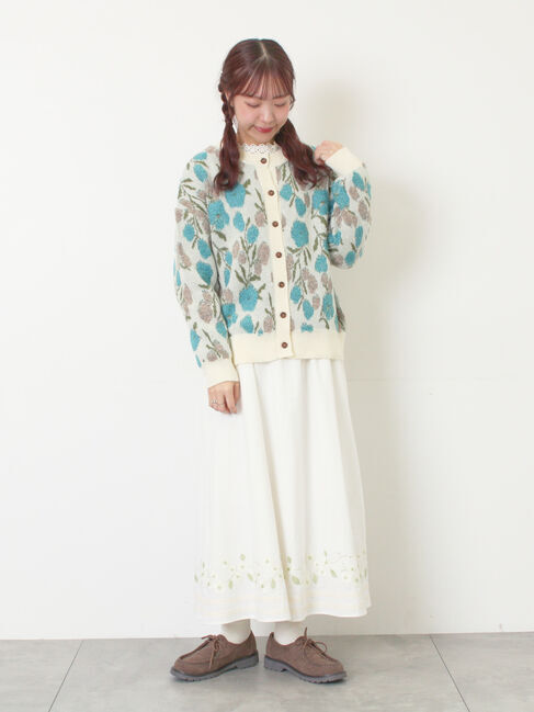 Samansa Mos2「ループ花柄ジャガードニットカーディガン」|カーディガン|