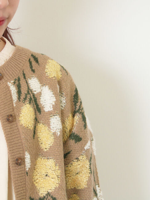 Samansa Mos2「ループ花柄ジャガードニットカーディガン」|カーディガン|