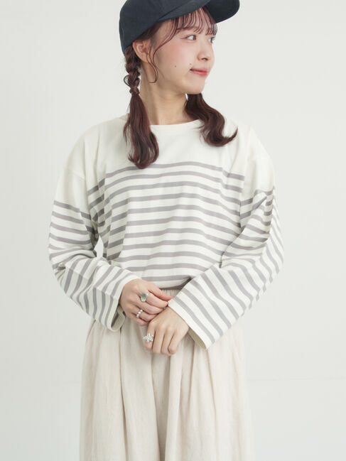 Samansa Mos2「パネルボーダーバスクシャツ」|Tシャツ・カットソー|グレー