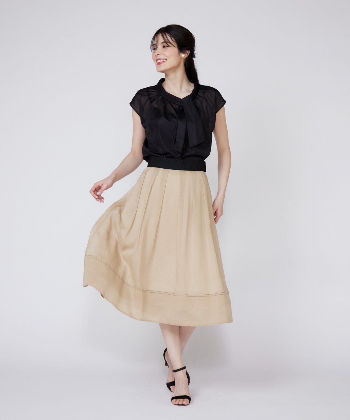 Maglie le cassetto「《大きいサイズ》アシンメトリーシアーカットソー」|Tシャツ・カットソー|