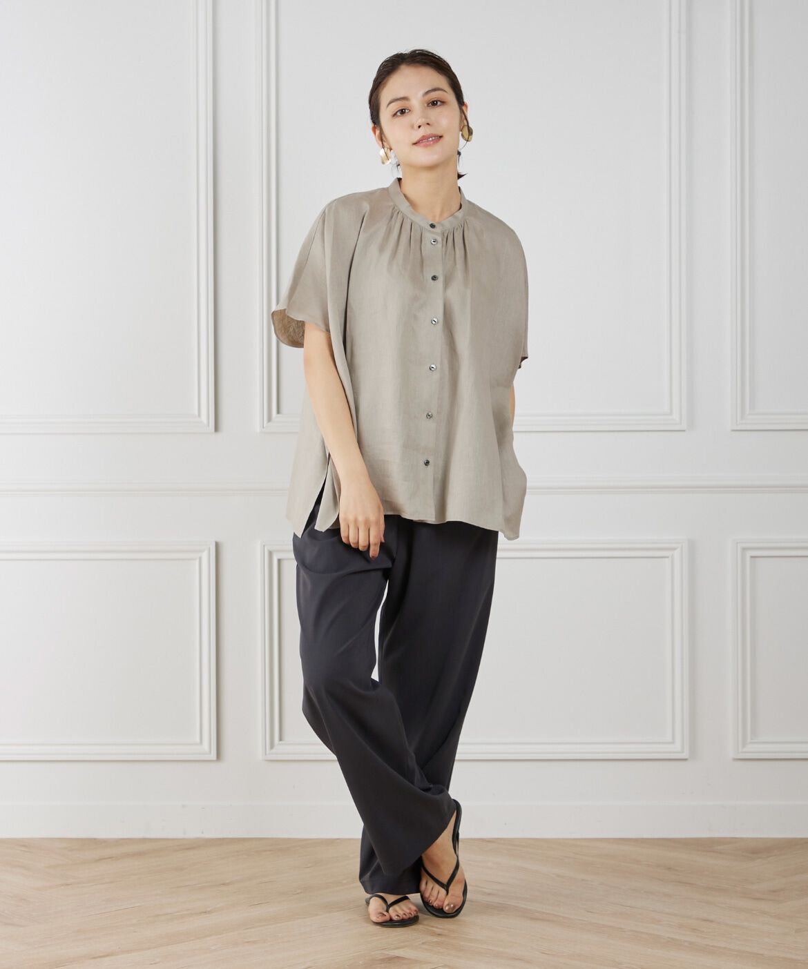 7-IDconcept.「ポンチョ風バンドカラーブラウス」|シャツ・ブラウス|