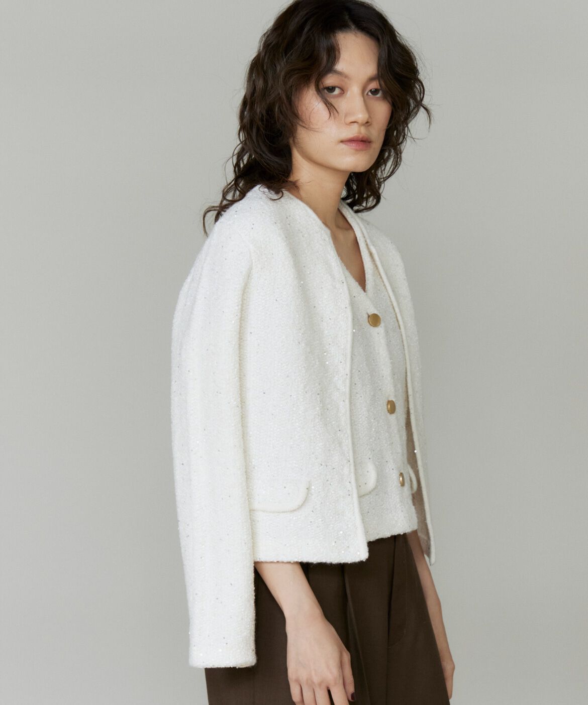 INED「ツイード風ニットカーディガン」|カーディガン|