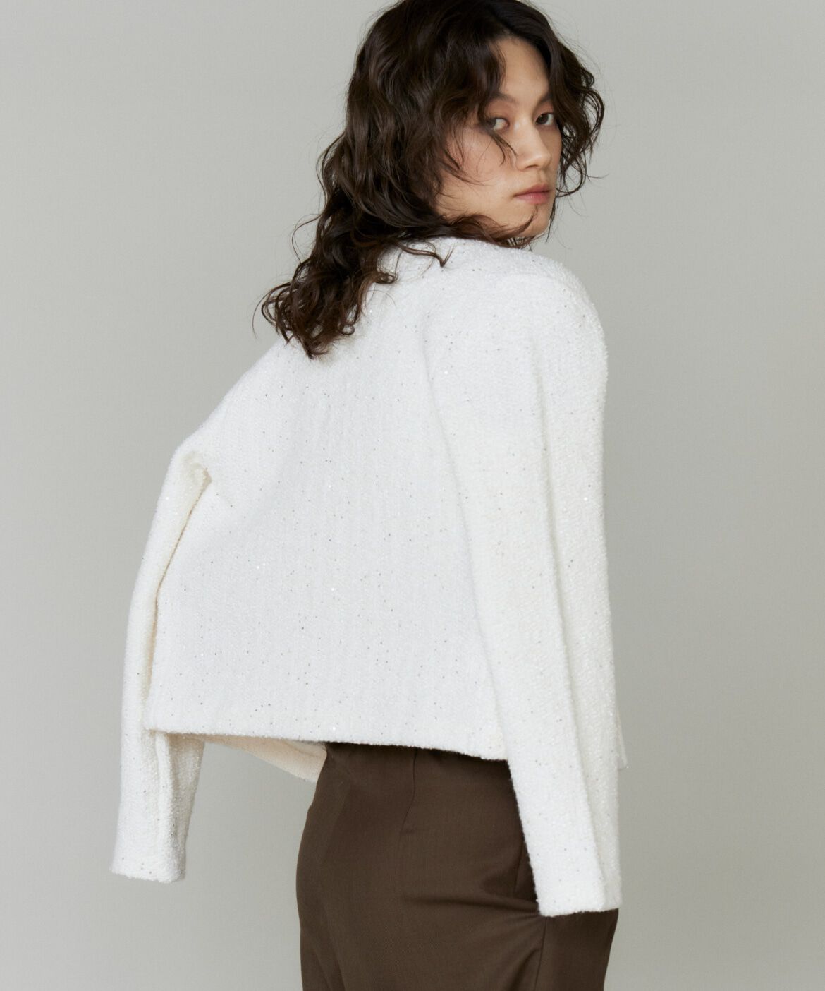 INED「ツイード風ニットカーディガン」|カーディガン|