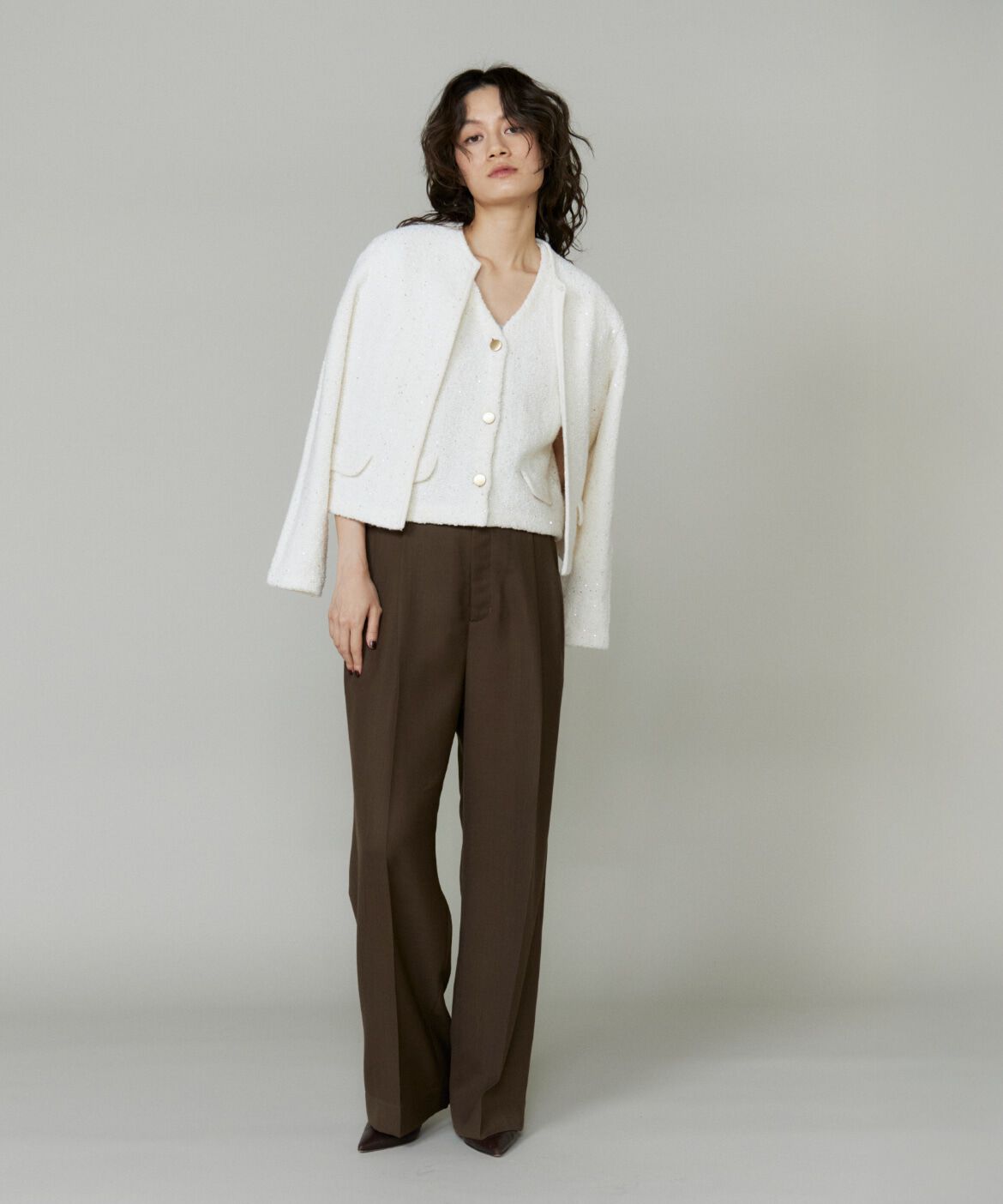 INED「ツイード風ニットカーディガン」|カーディガン|