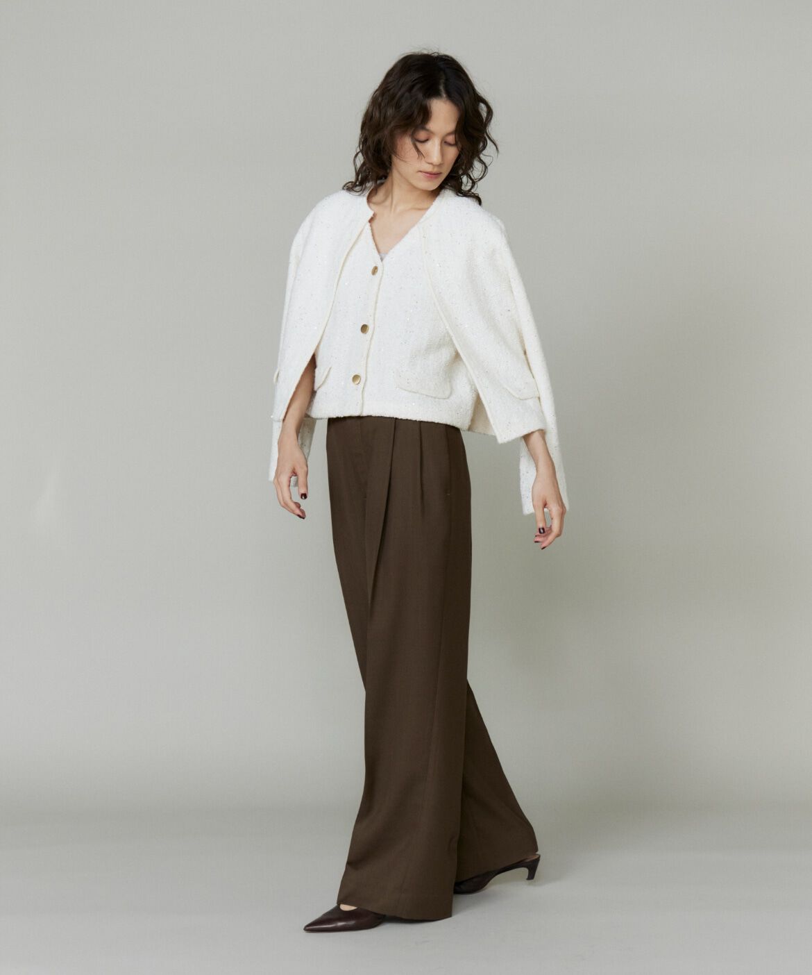 INED「ツイード風ニットカーディガン」|カーディガン|