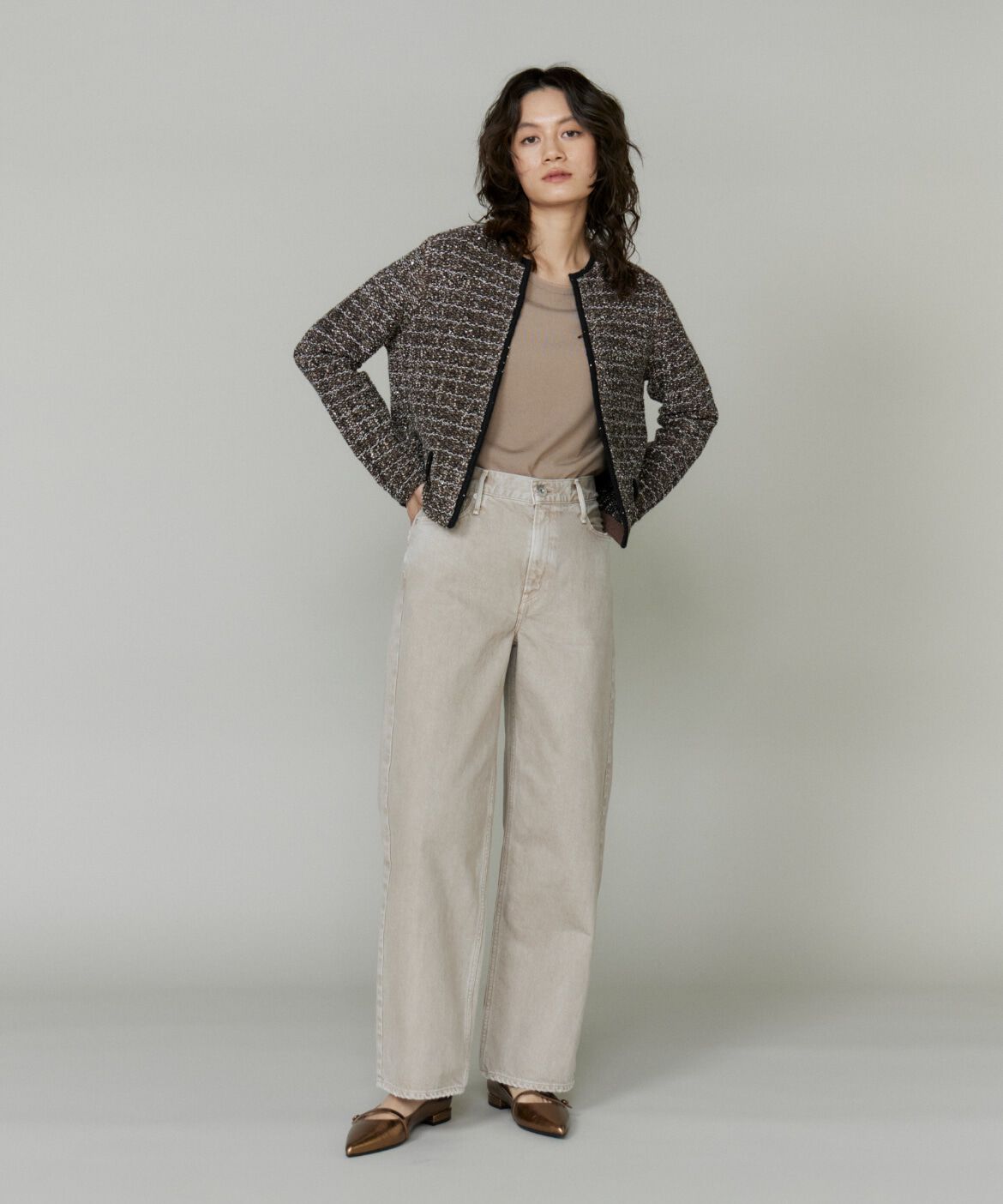 INED「ツイード風ニットカーディガン」|カーディガン|