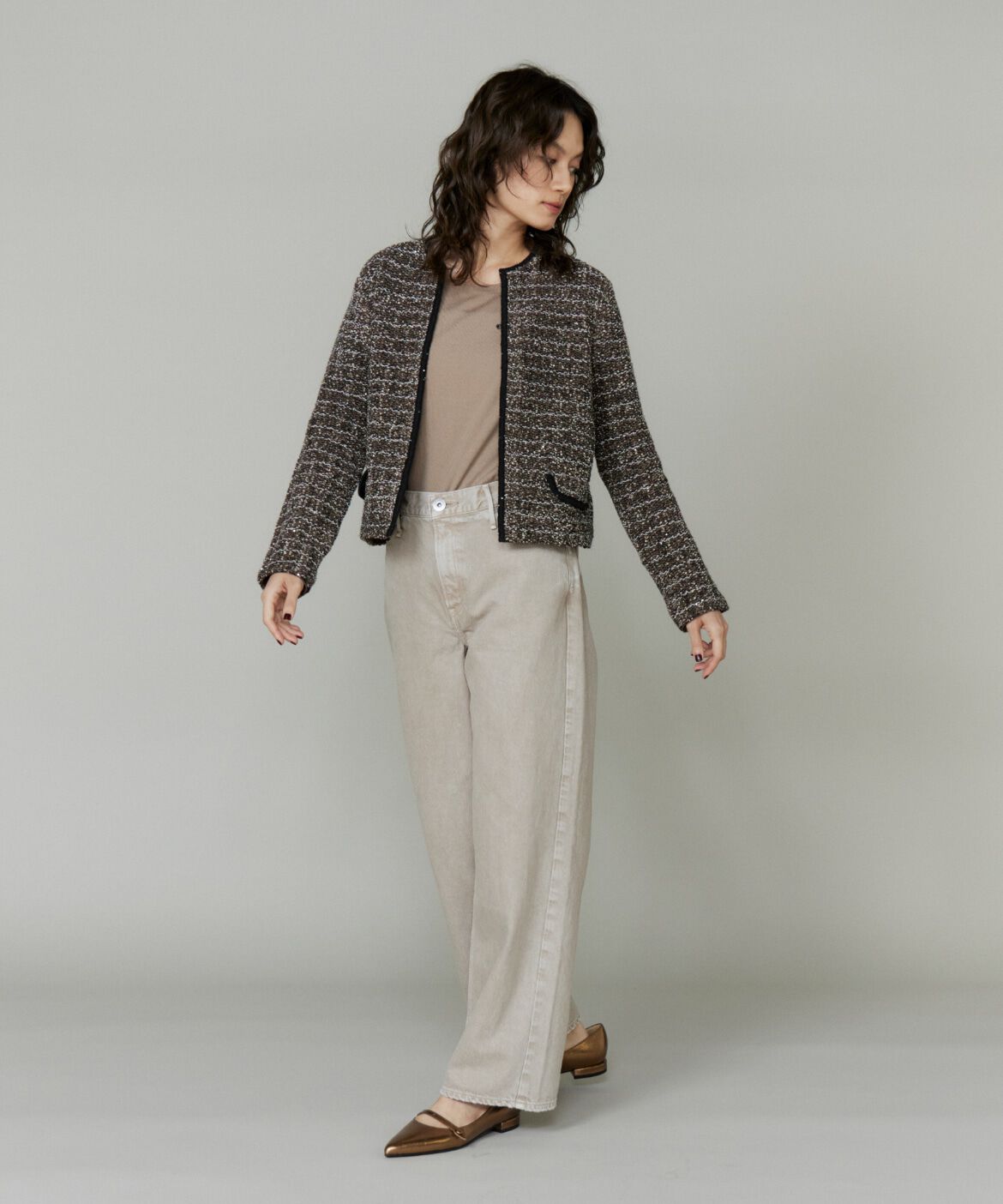 INED「ツイード風ニットカーディガン」|カーディガン|