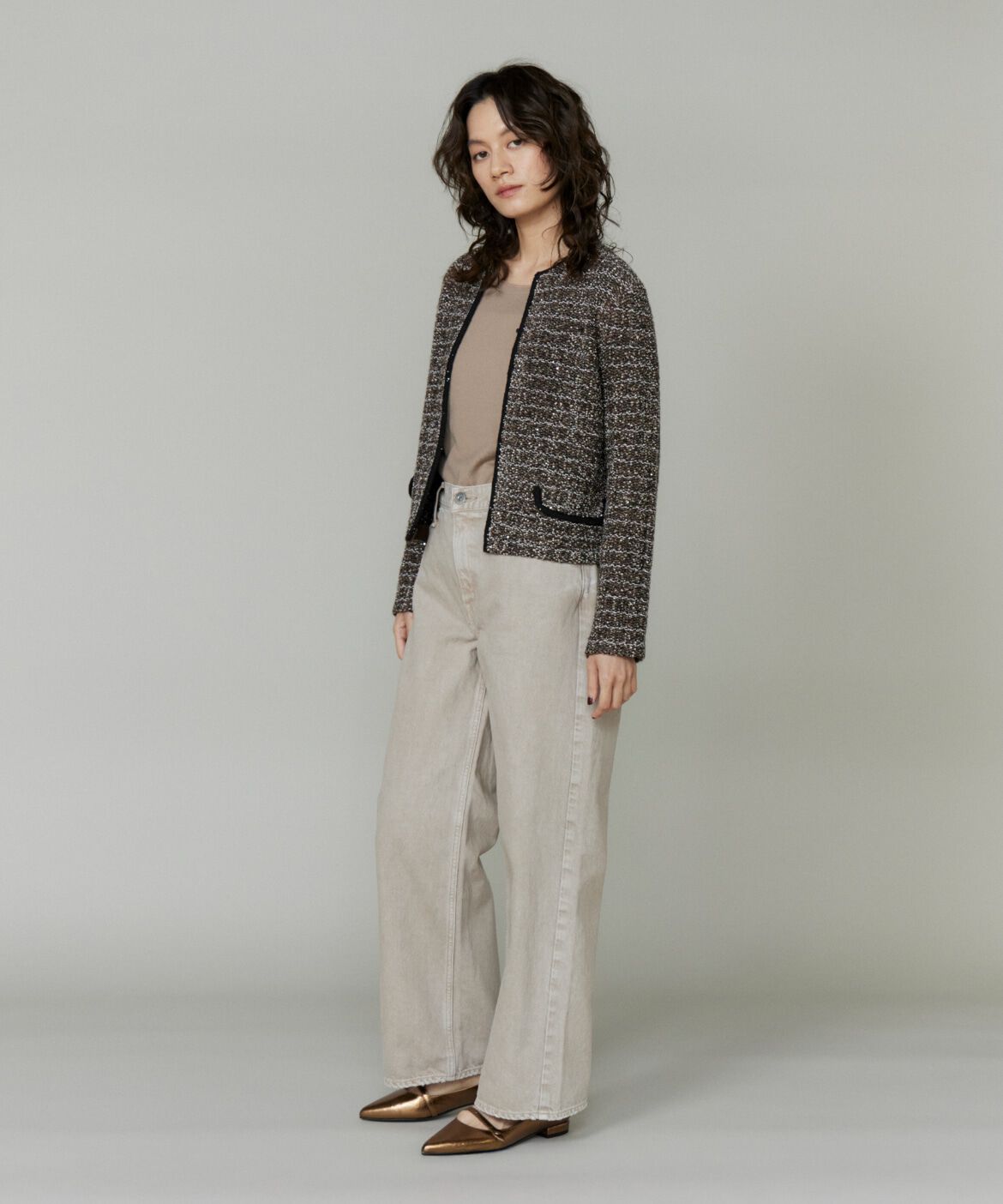 INED「ツイード風ニットカーディガン」|カーディガン|