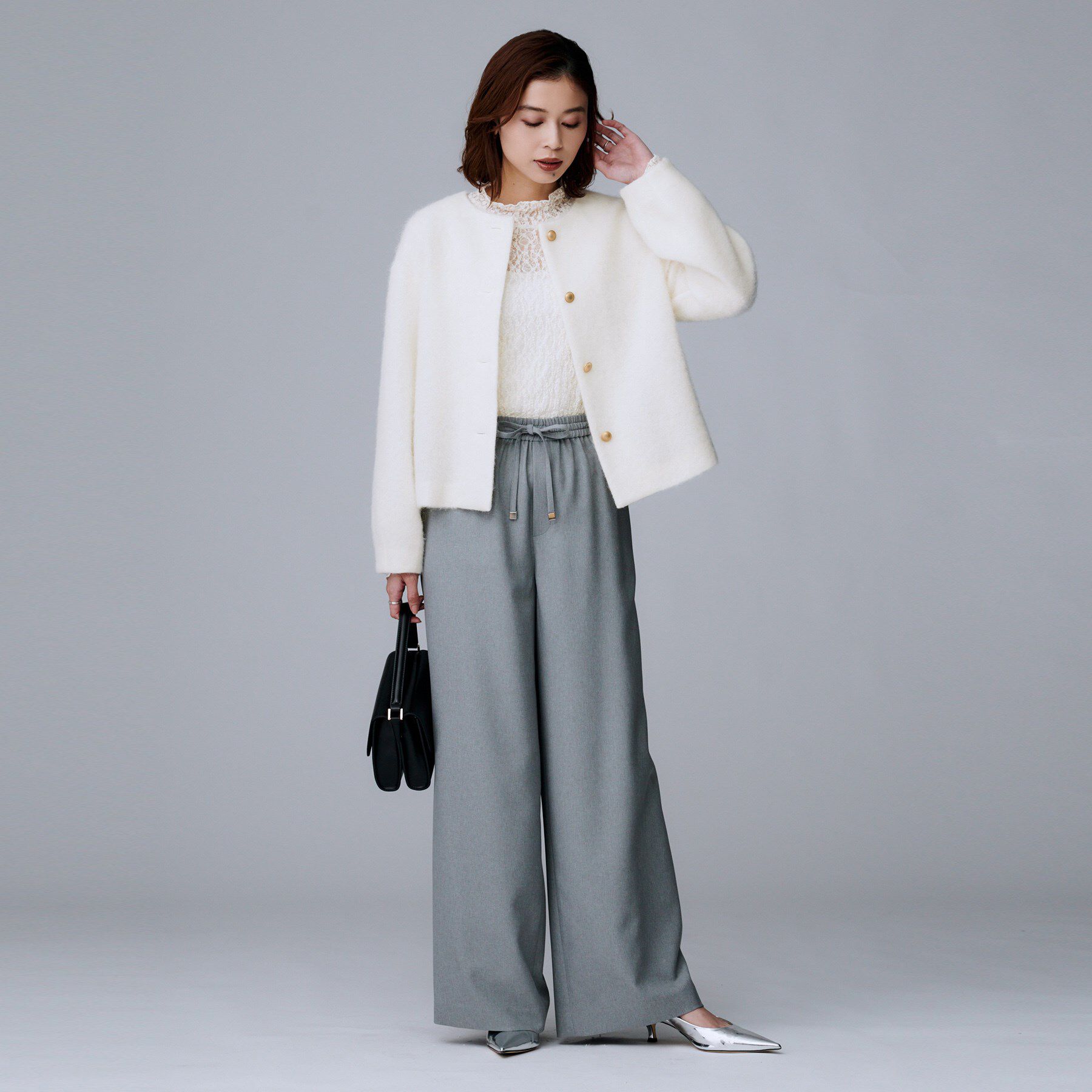 UNTITLED「【ジャケット風/メタルボタン】アルパカ混シャギーカーディガン」|カーディガン|