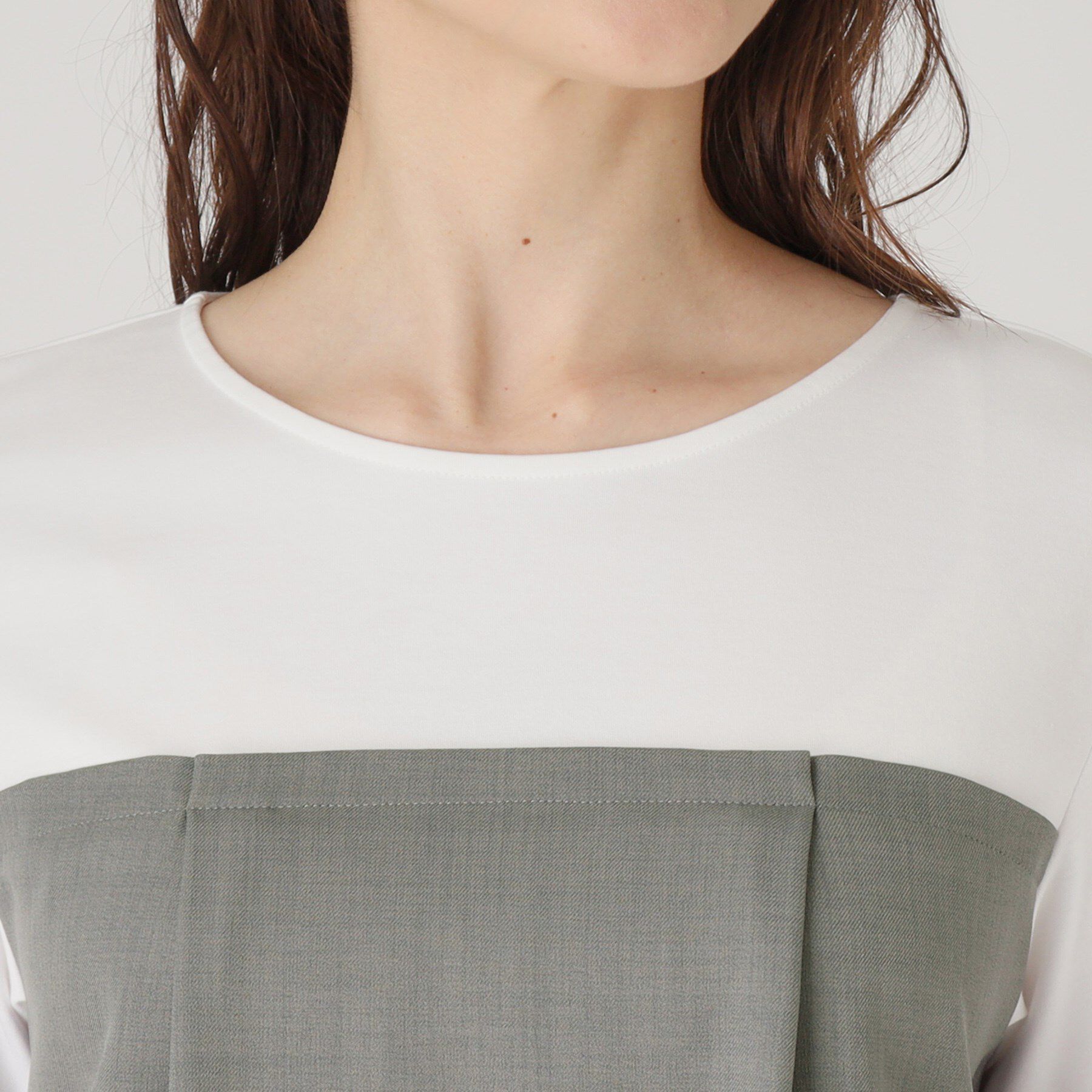 COUP DE CHANCE「【洗える／日本製／ビスチエレイヤード風／セットアップ可】異素材組合せのジャージプルオーバー」|Tシャツ・カットソー|