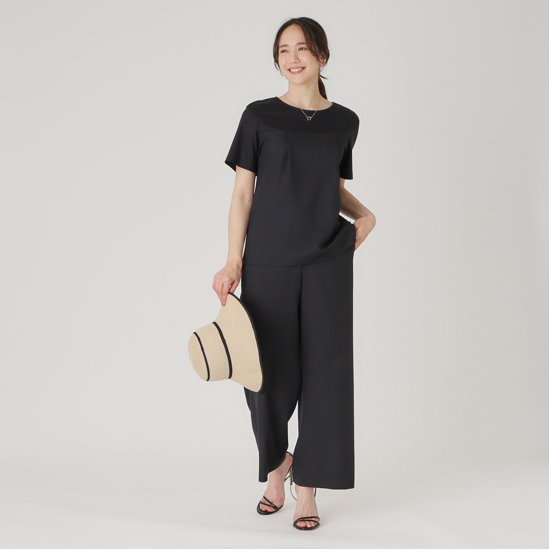 COUP DE CHANCE「【洗える／日本製／ビスチエレイヤード風／セットアップ可】異素材組合せのジャージプルオーバー」|Tシャツ・カットソー|