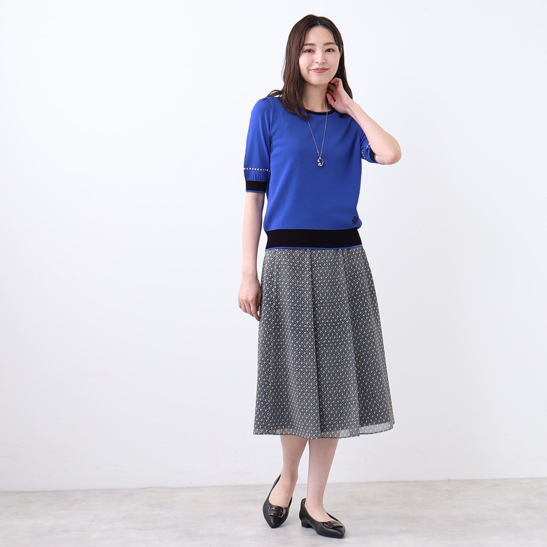 Reflect「【WEB先行カラーあり／手洗い可／アンサンブル可】バイカラー五分袖ニット」|ニット・セーター|