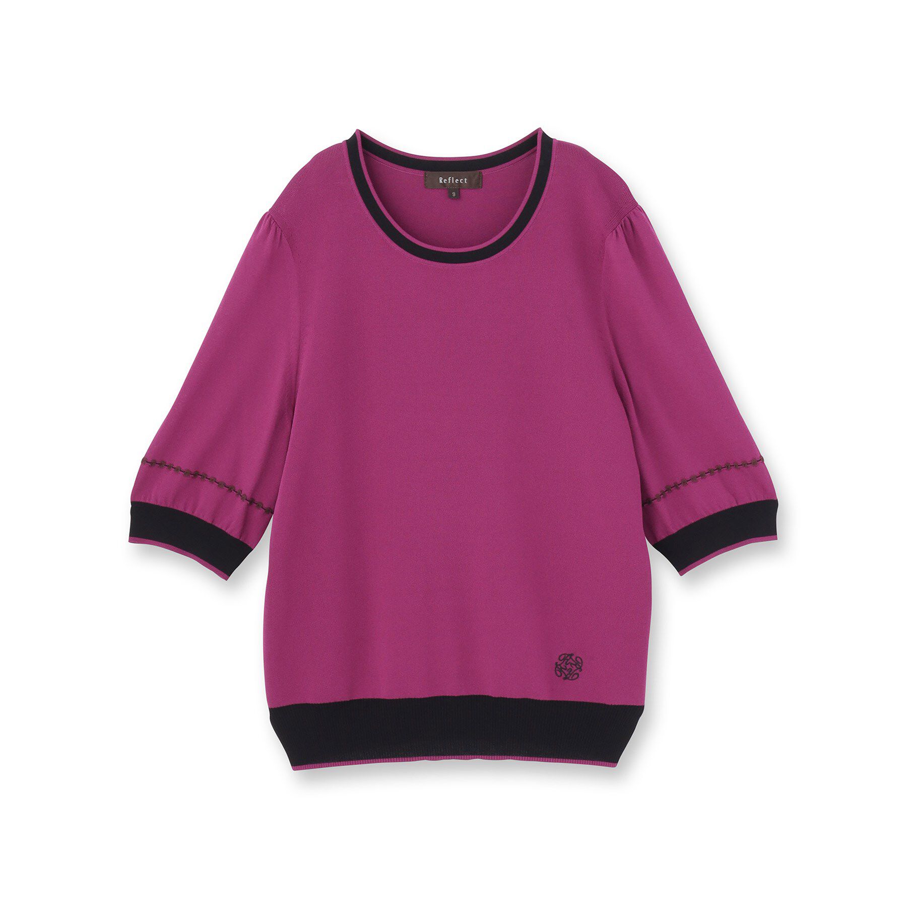 Reflect「【WEB先行カラーあり／手洗い可／アンサンブル可】バイカラー五分袖ニット」|ニット・セーター|