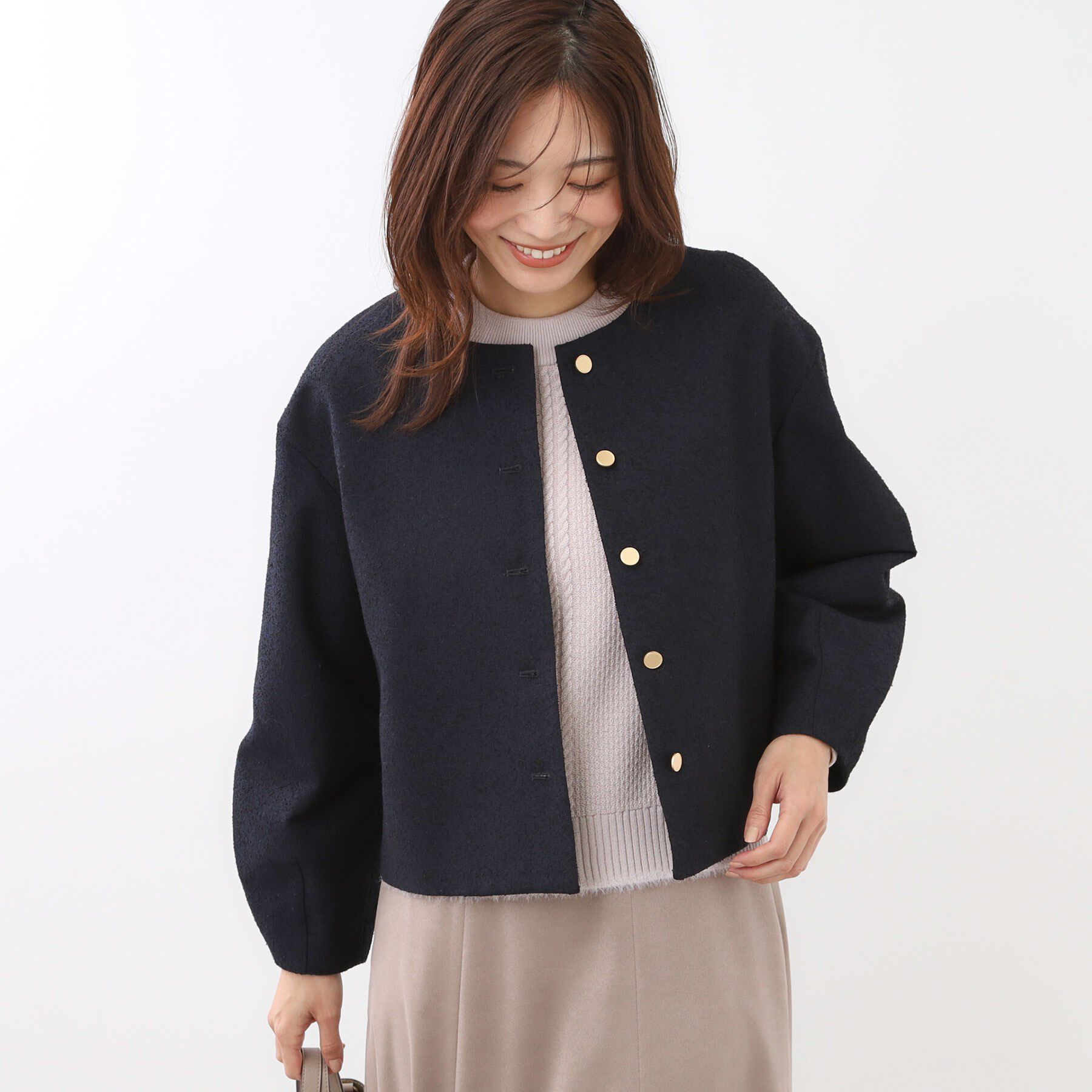 Reflect「【着映え◎／アームホールゆったり】グレンチェックジャコット」|ノーカラージャケット|