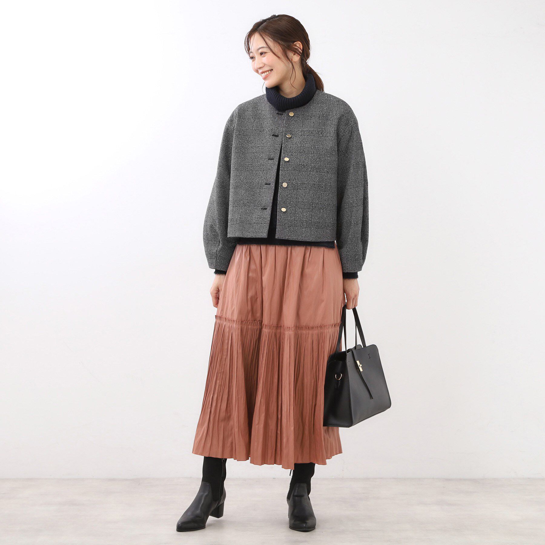 Reflect「【着映え◎／アームホールゆったり】グレンチェックジャコット」|ノーカラージャケット|