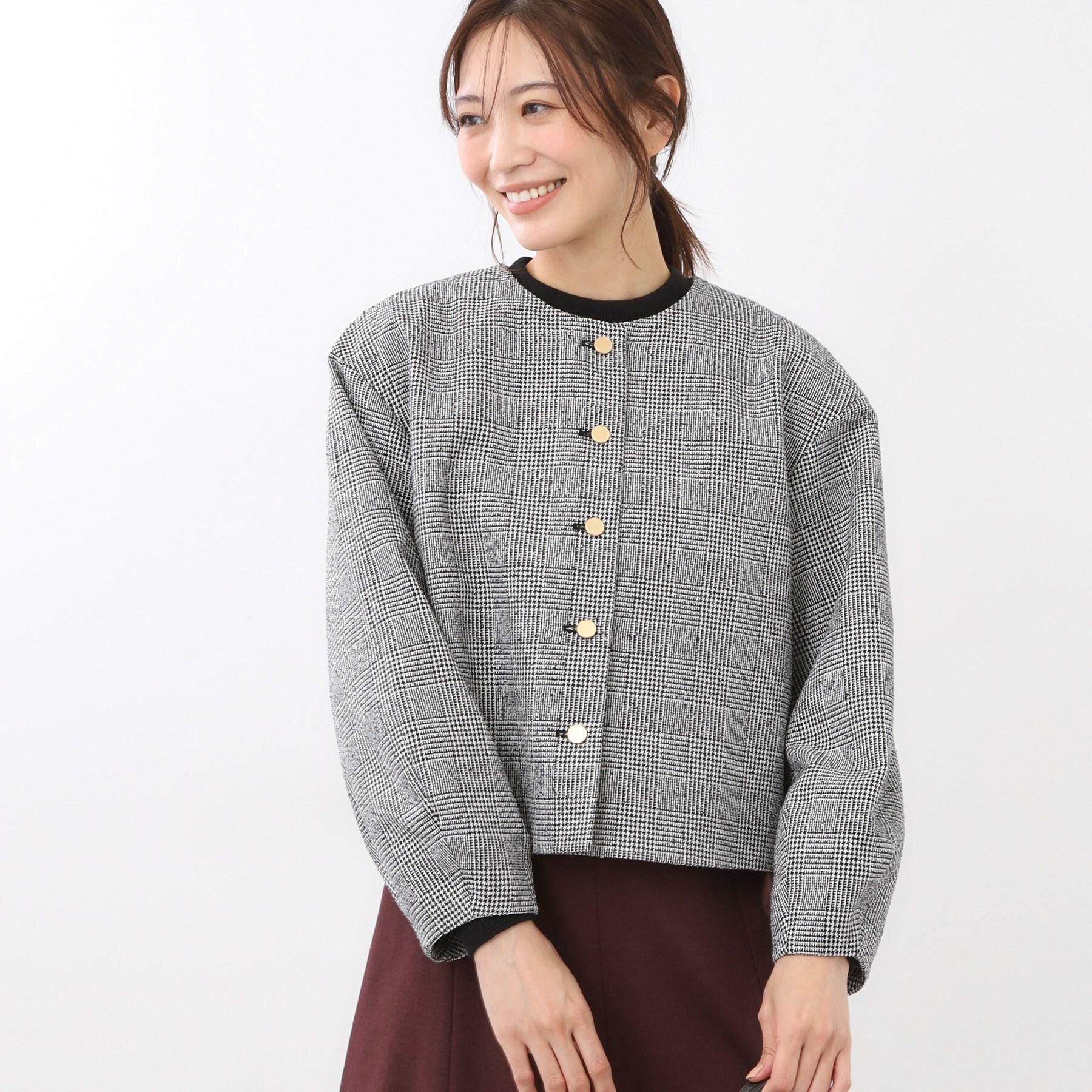 Reflect「【着映え◎／アームホールゆったり】グレンチェックジャコット」|ノーカラージャケット|ブラック(219)